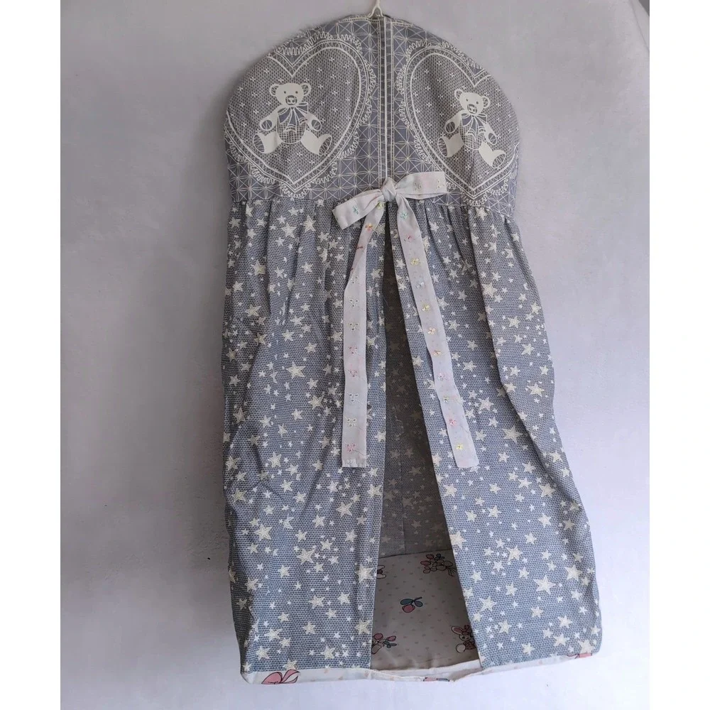 Vintage Handmade Diaper Stacker Blue Stars Teddy Bear Lace Nursey Cottagecore 80